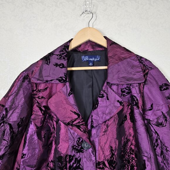 Susan Graver Patchwork Satin Burnout Velvet Jacket sz 2X Purple Black Cocktail - Picture 2 of 16